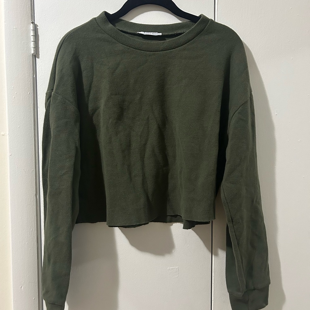 Zara Olive Green Women's Cropped Sweater